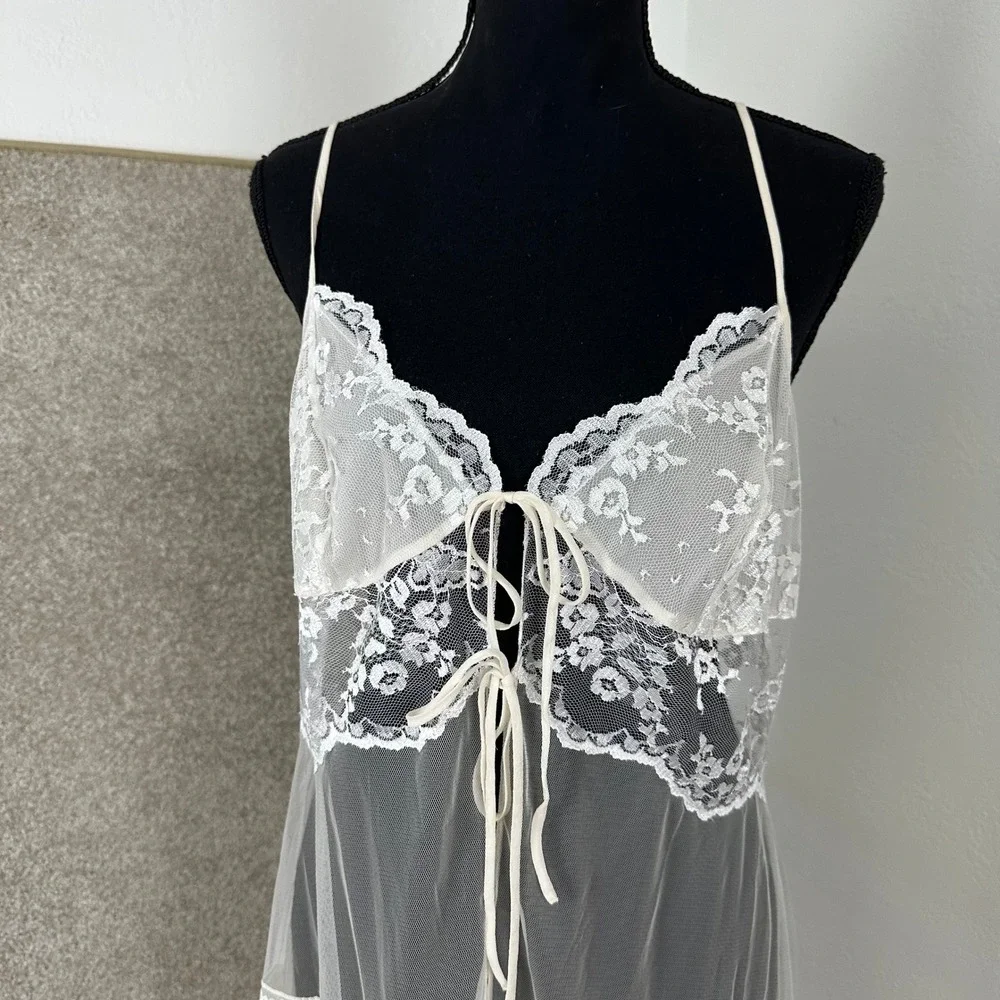 Victorias Secret Ivory Lace Sheer Mesh Babydoll Chemise Lingerie White Large